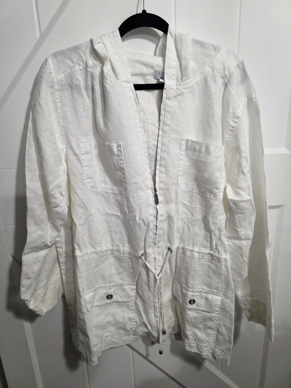 Kenar White Eyelet Linen Jacket